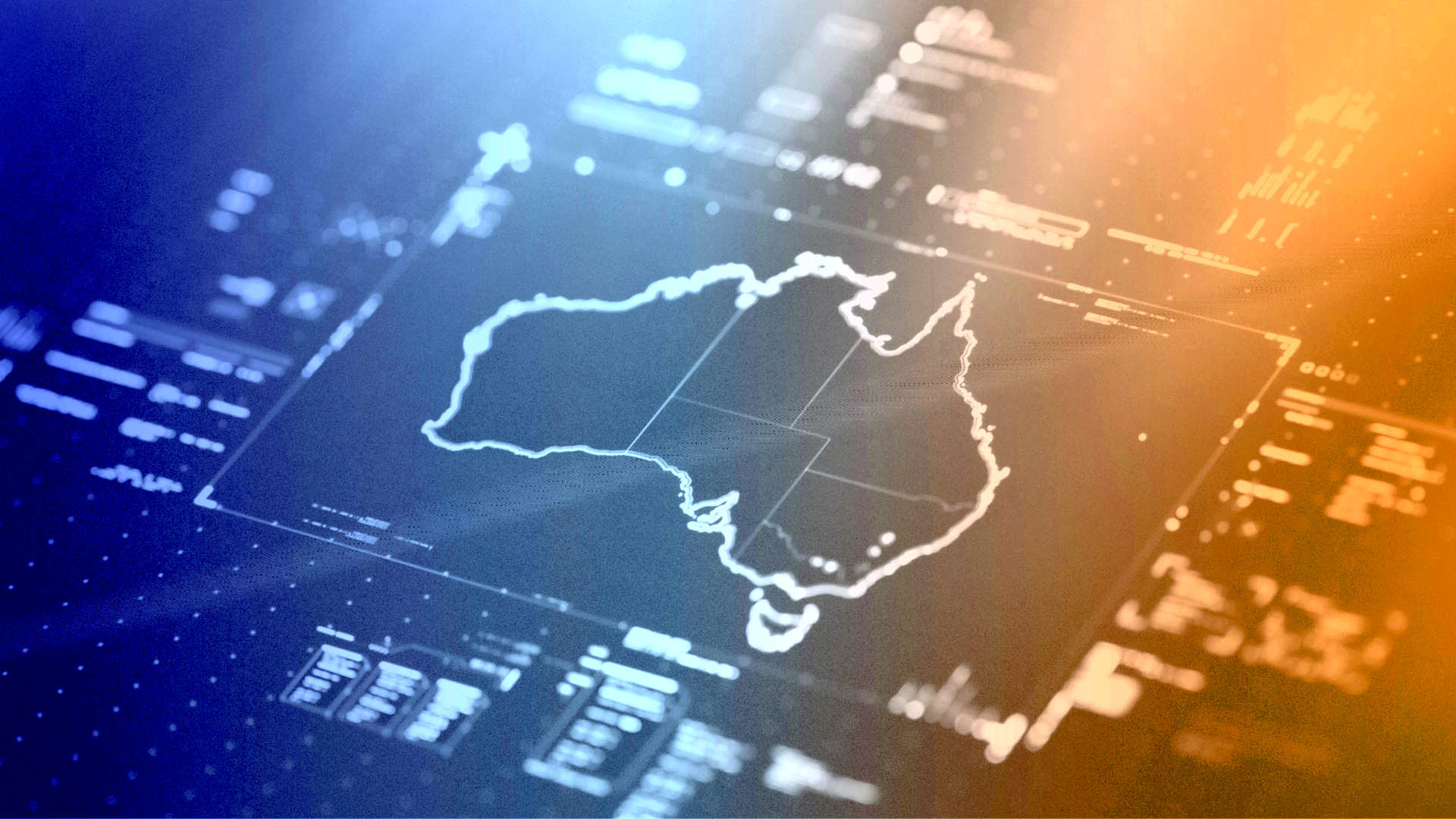 Map of Australia on a digital display panel