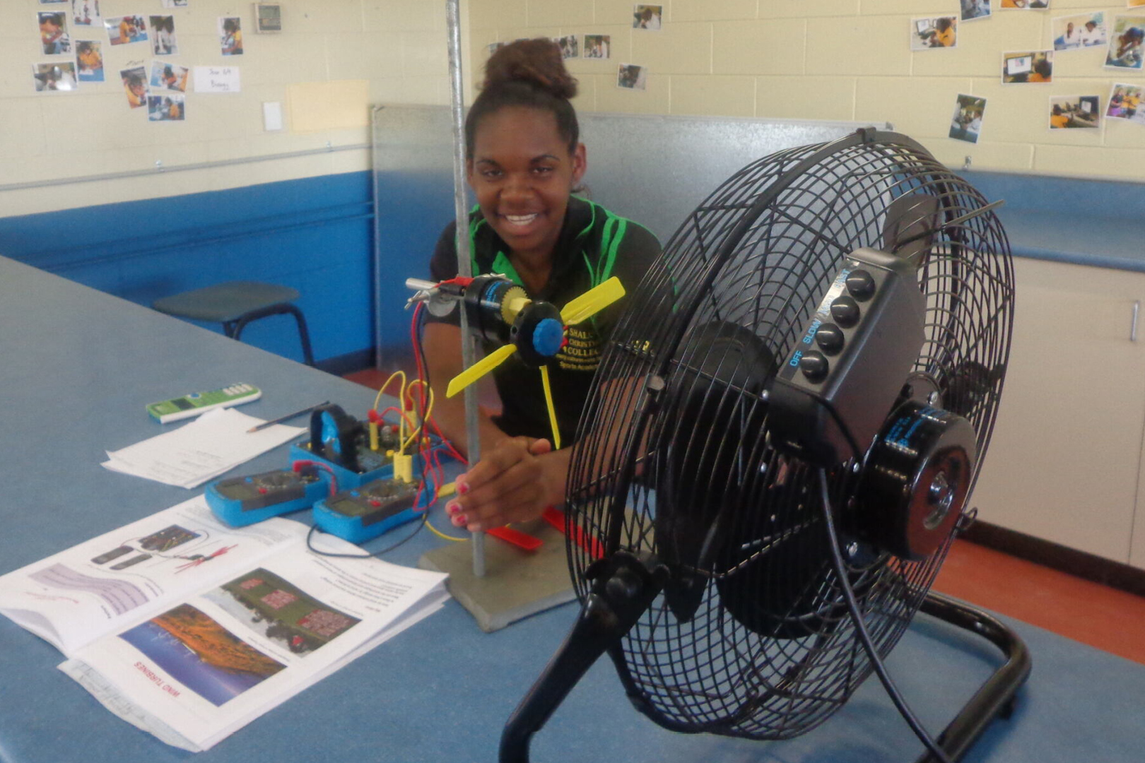 One Female Student With Wind Enrgy Kit Set Up